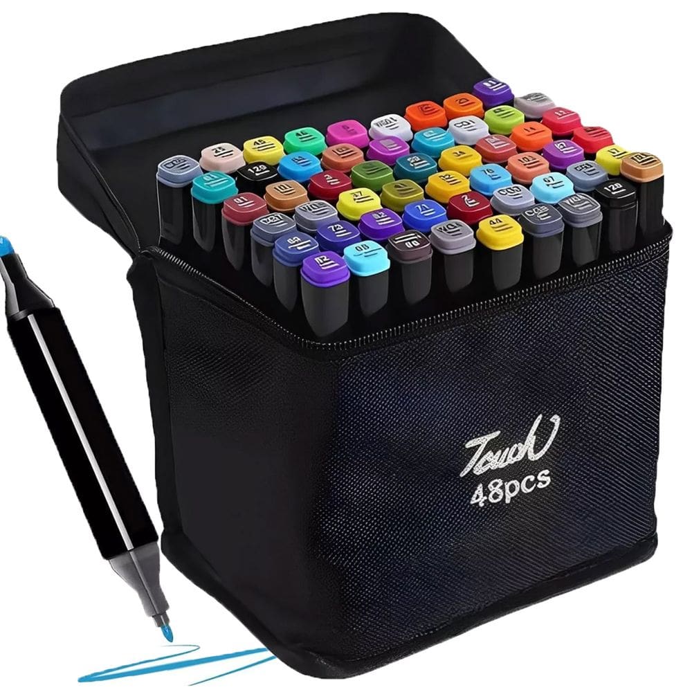Caneta Canetinha Permanente Ponta Dupla 48 Cores Bolsa Com Alça Pintura Desenho
