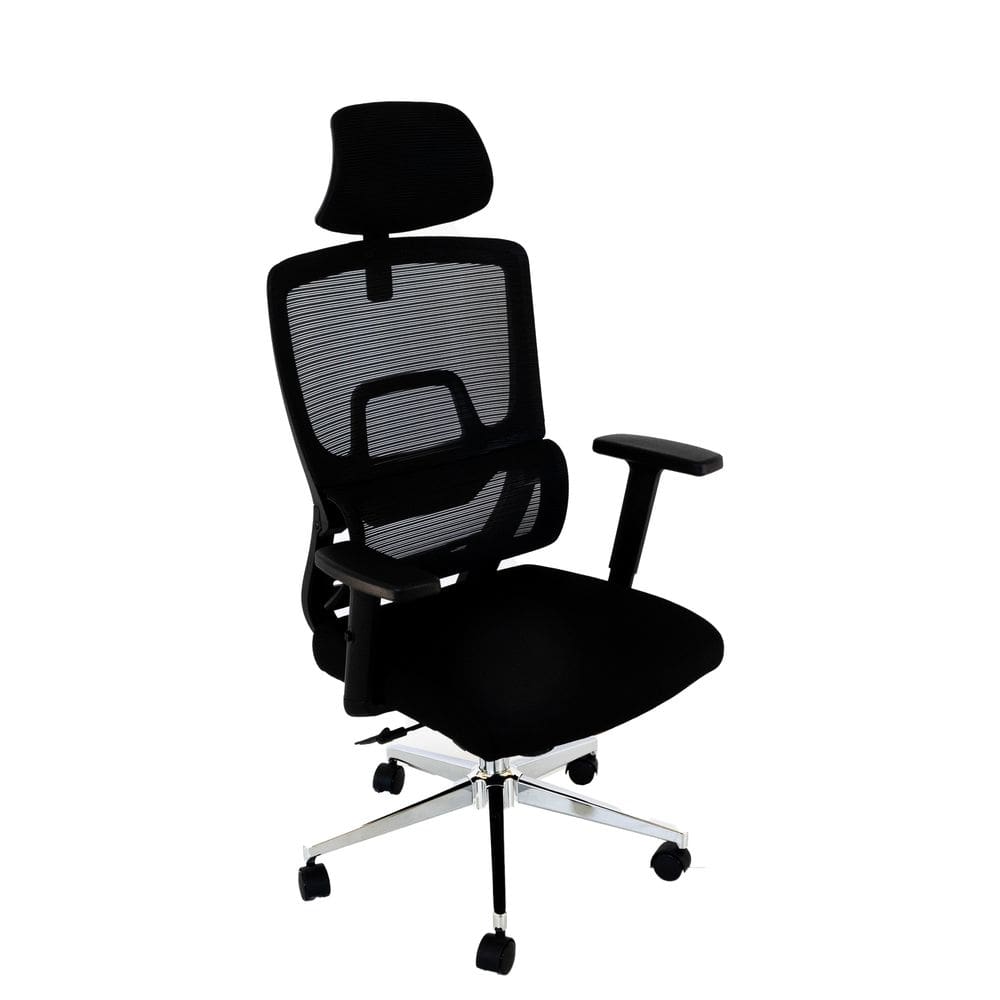 Cadeira de Escritório Presidente Ergonômica com Tela Mesh Reclinável - Preto