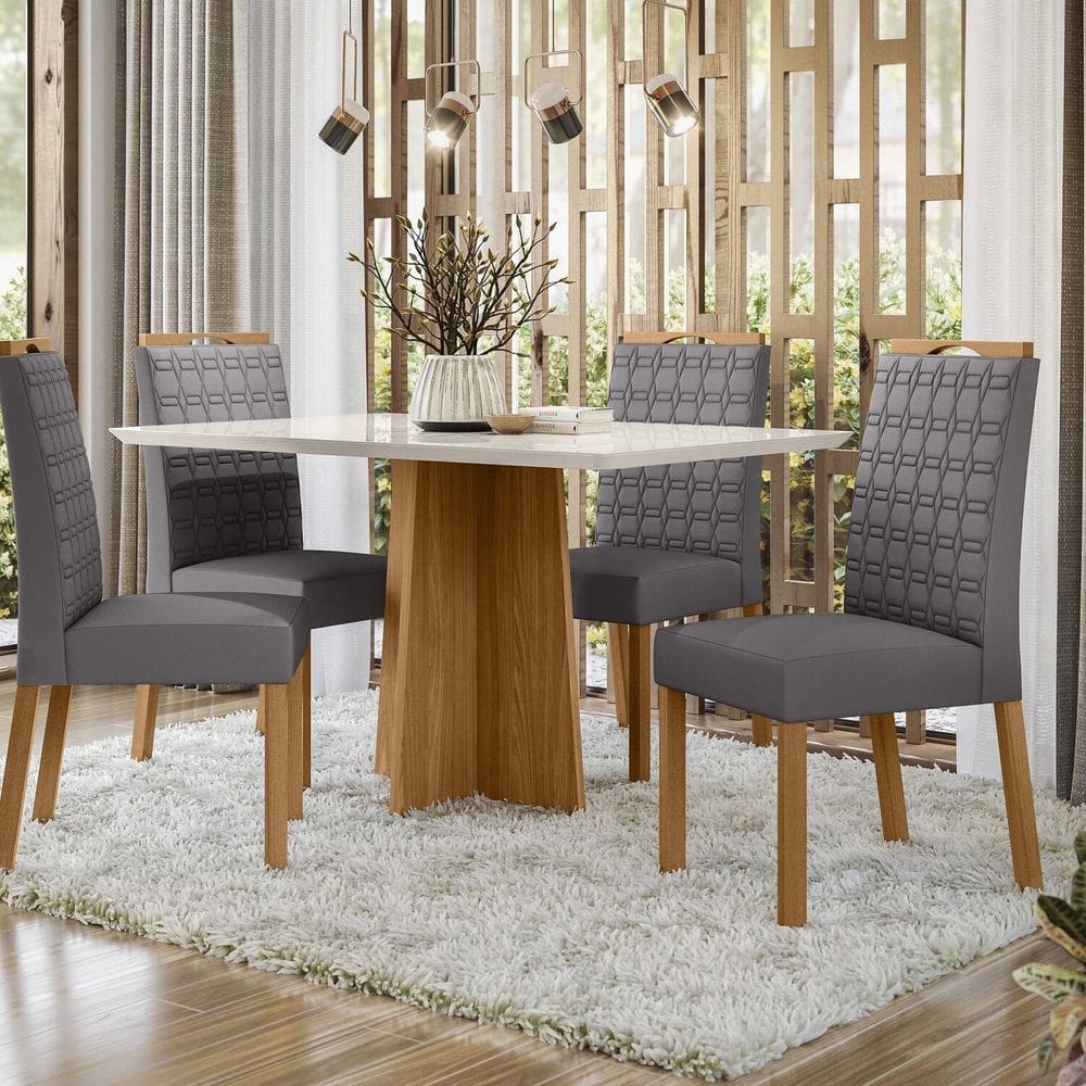 Conjunto Sala de Jantar Mesa Anitta 135cm com 4 Cadeiras Mariah Off White