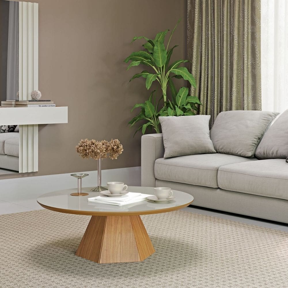 Mesa de Centro Hexagonal 90cm X 90cm X 33cm FREIJO COM OFF WHITE