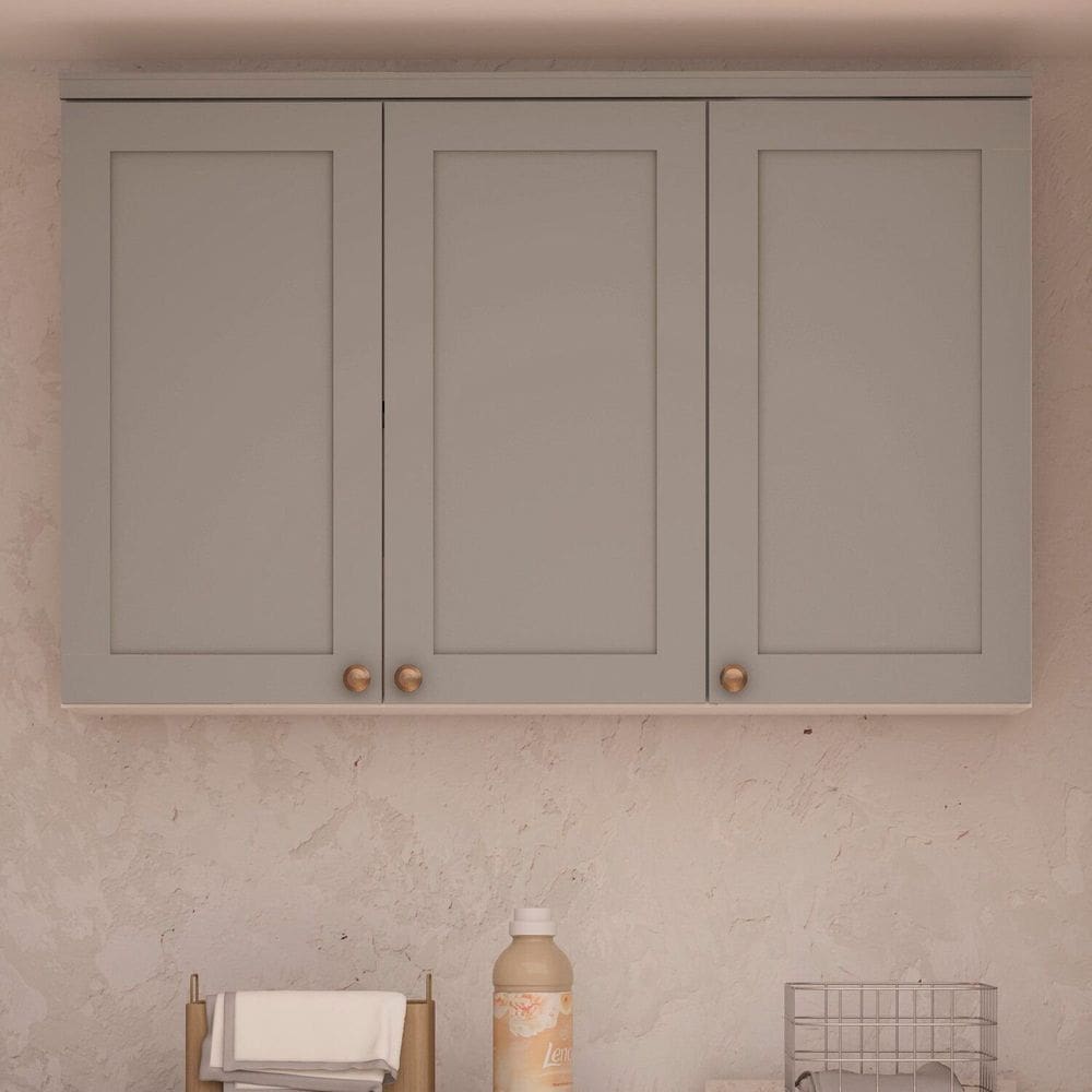 Armário Aéreo para Cozinha 3 Portas Provençais 100% Mdf Branco/Cinza