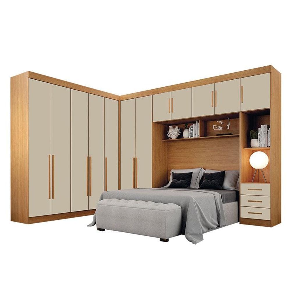 Quarto de Casal Modulado 12 Portas Orion Cinamomo Off White – Leifer Móveis
