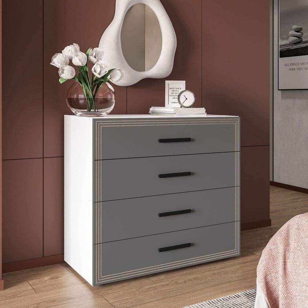 Cômoda 4 Gavetas Valência Politorno Móveis Branco/Cinza