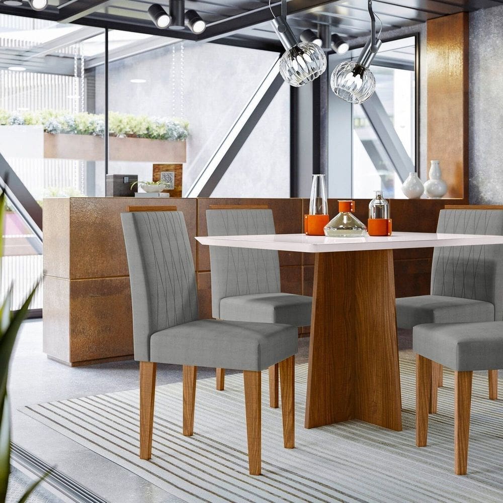 Conjunto Sala de Jantar Mesa Anitta 120cm com 4 Cadeiras Ana Off White