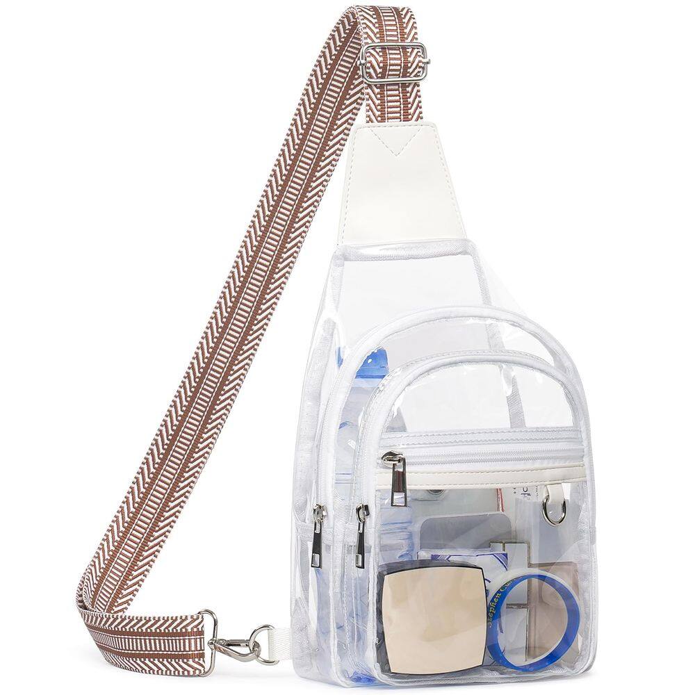 Bolsa transparente QOECI para eventos em estádios, 3 bolsos, branca transparente