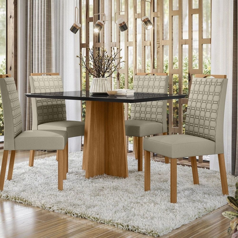 Conjunto Sala de Jantar Mesa Anitta 135cm com 4 Cadeiras Mariah Preto