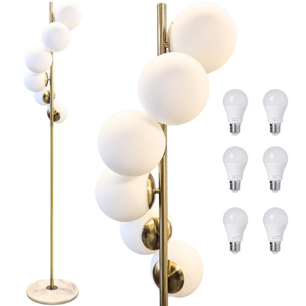 Luminária Piso Chão 162Cm Jabuticaba 6 Globos Mármore Gimpo