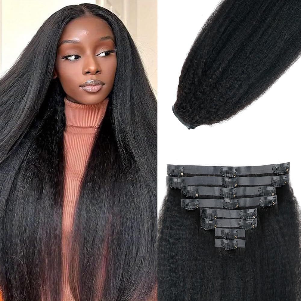 Extensões de cabelo Pobokix Seamless Kinky Straight 120 g 14 polegadas