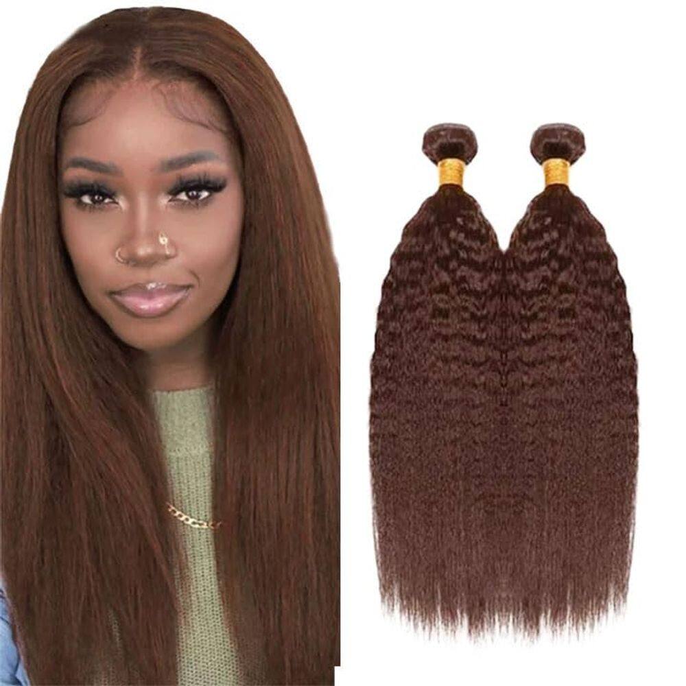 #4 Pacotes de cabelo humano liso Chocolate Brown Yaki 12-34 polegadas