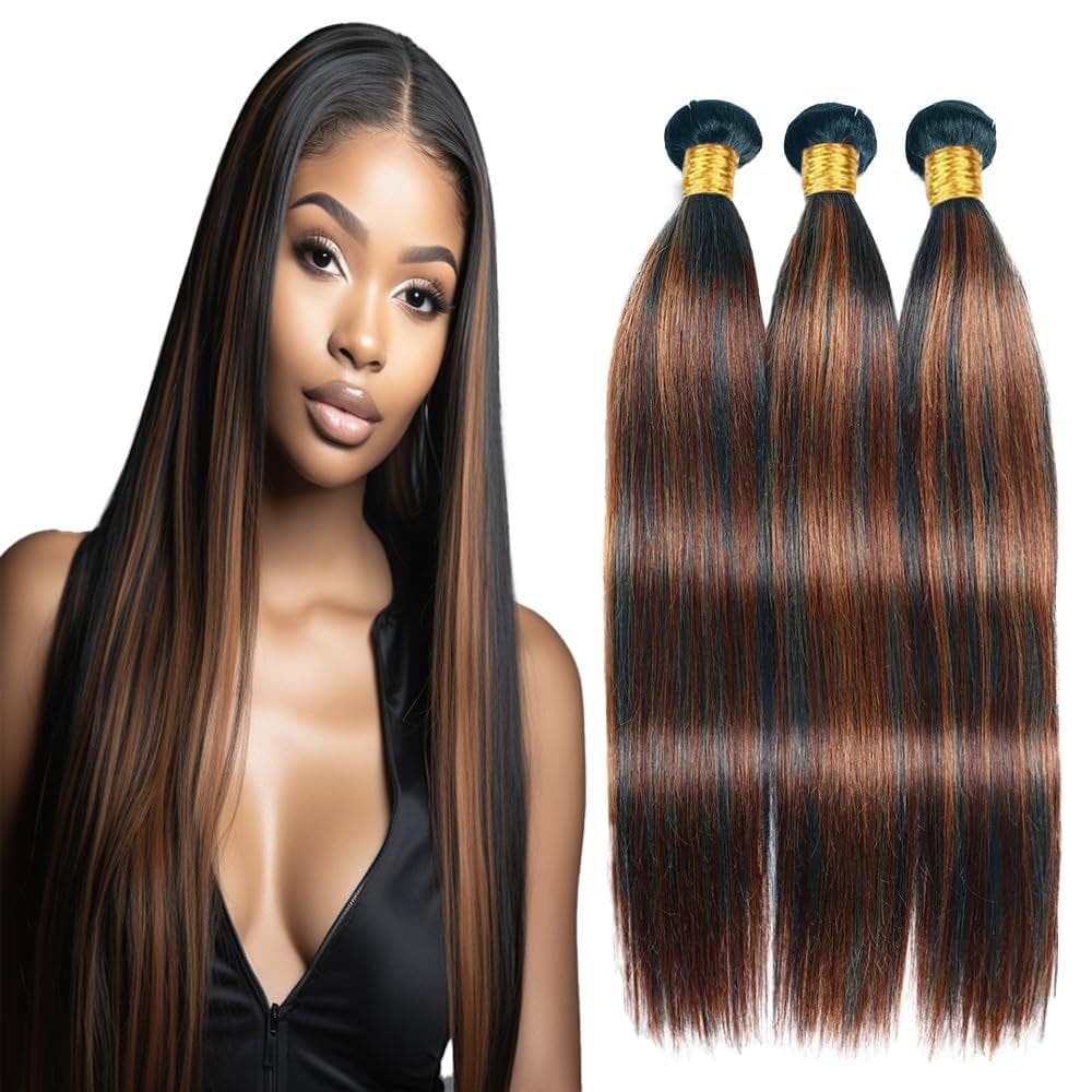 Pacotes de cabelo Niciitysi Highlight Brown Straight 45-55cm 3x