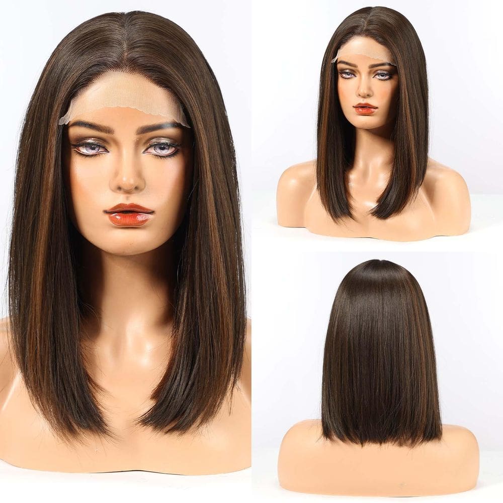 Perucas frontais de renda HAIRCUBE Short Dark Brown Bob para mulheres
