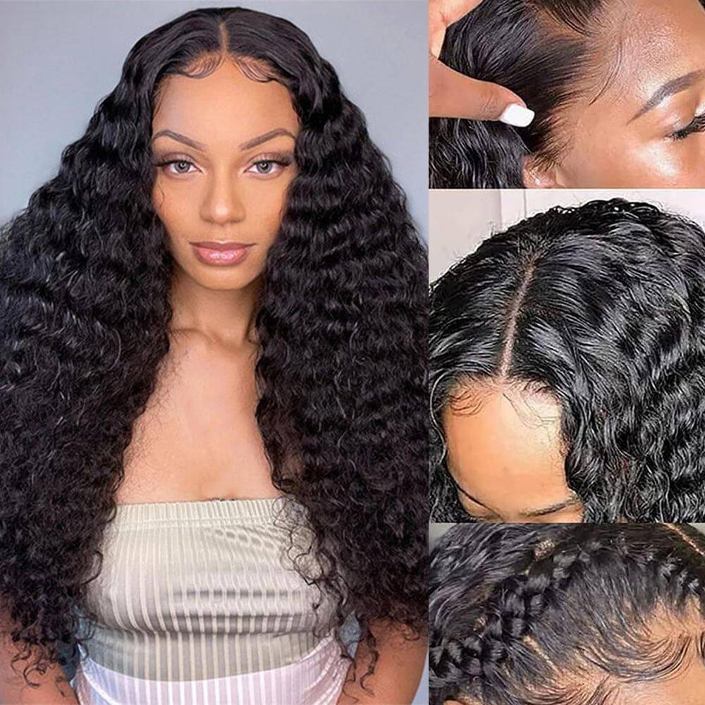 Perucas frontais de renda PDTBO Deep Wave, cabelo humano de 24 polegadas