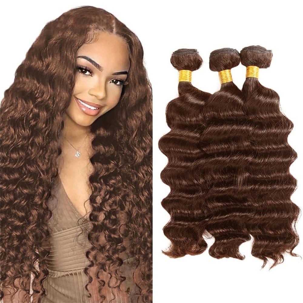 #4 Pacotes de cabelo humano Brown Deep Wave Aonbamds 3 x 26 cm 28 cm 30 cm