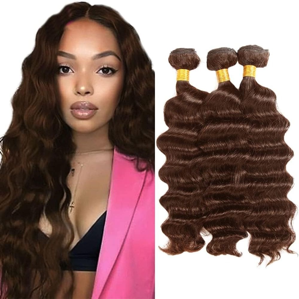 #4 Pacotes de cabelo humano Brown Deep Wave Aonbamds 70-80cm 150g