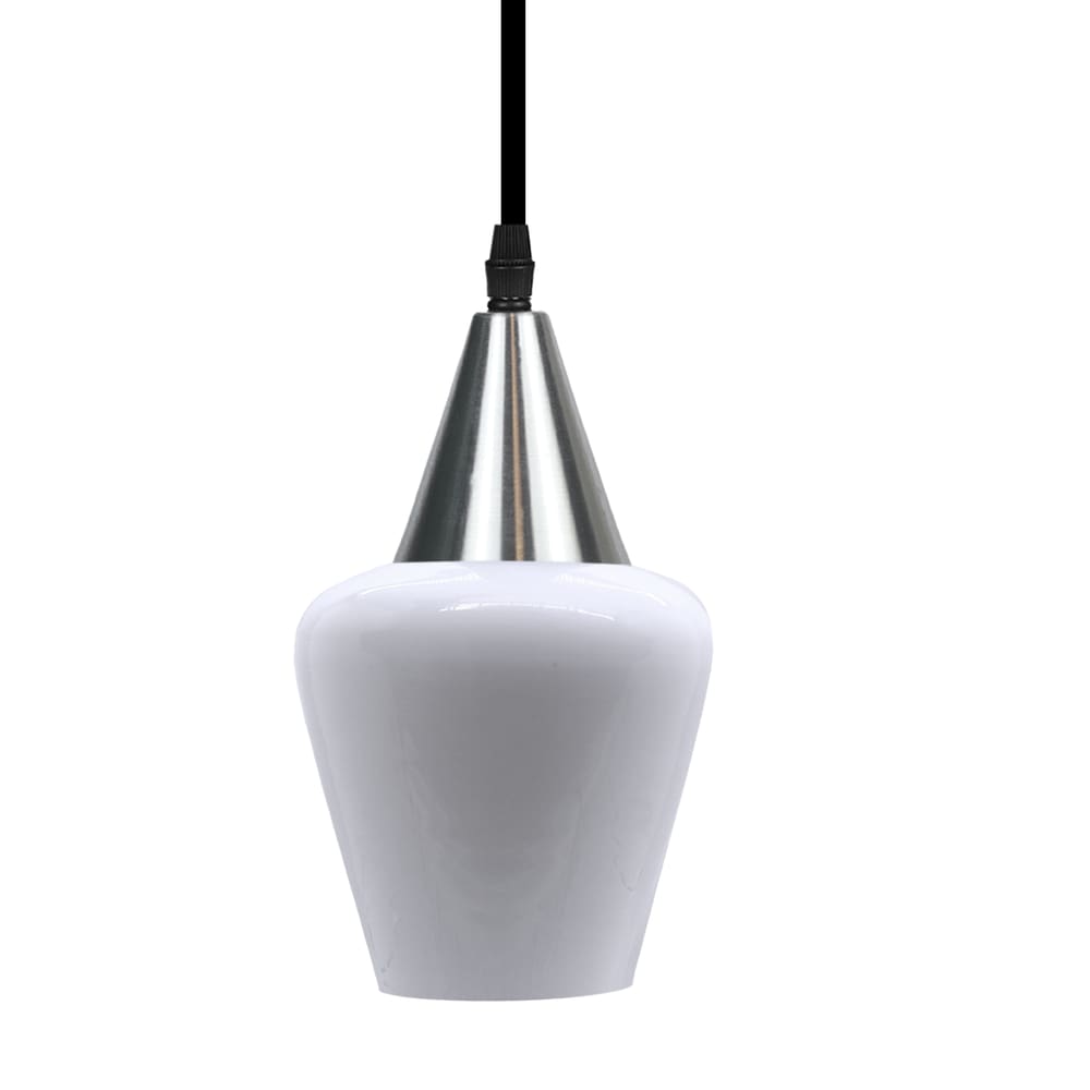 Lustre Pendente Taschibra Monalisa PP Branco Leitoso E27 Bivolt Prata