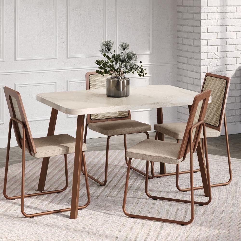 Conjunto Sala de Jantar 4 Cadeiras Trento Carraro Petra e Rosê