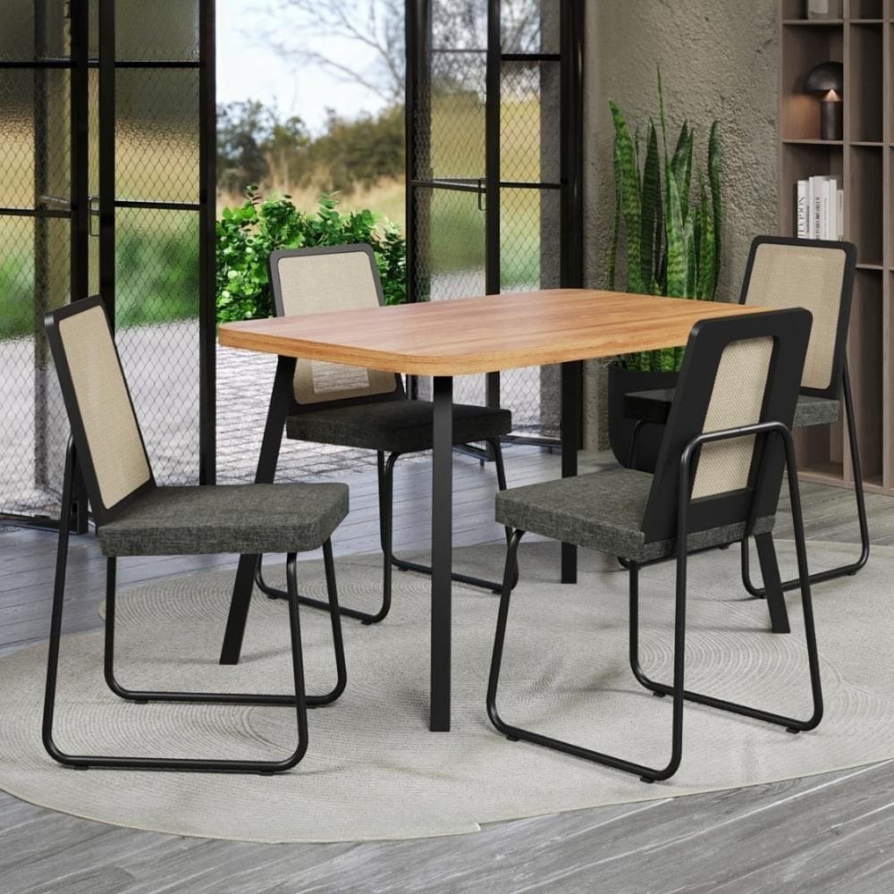 Conjunto Sala de Jantar 4 Cadeiras Trento Carraro Nogal e Preto