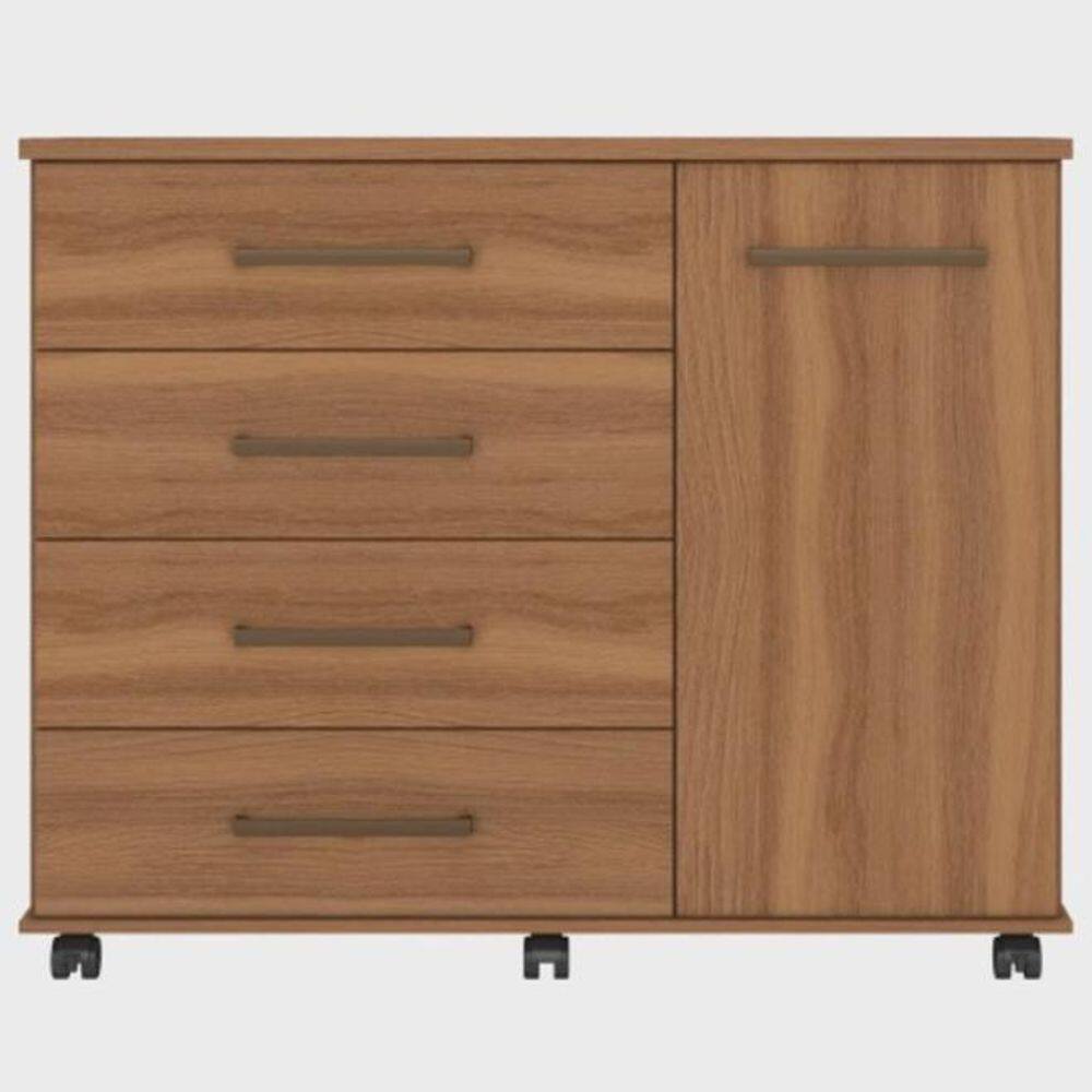 Cômoda Demóbile Flora Com Rodízios 1 Porta 4 Gavetas