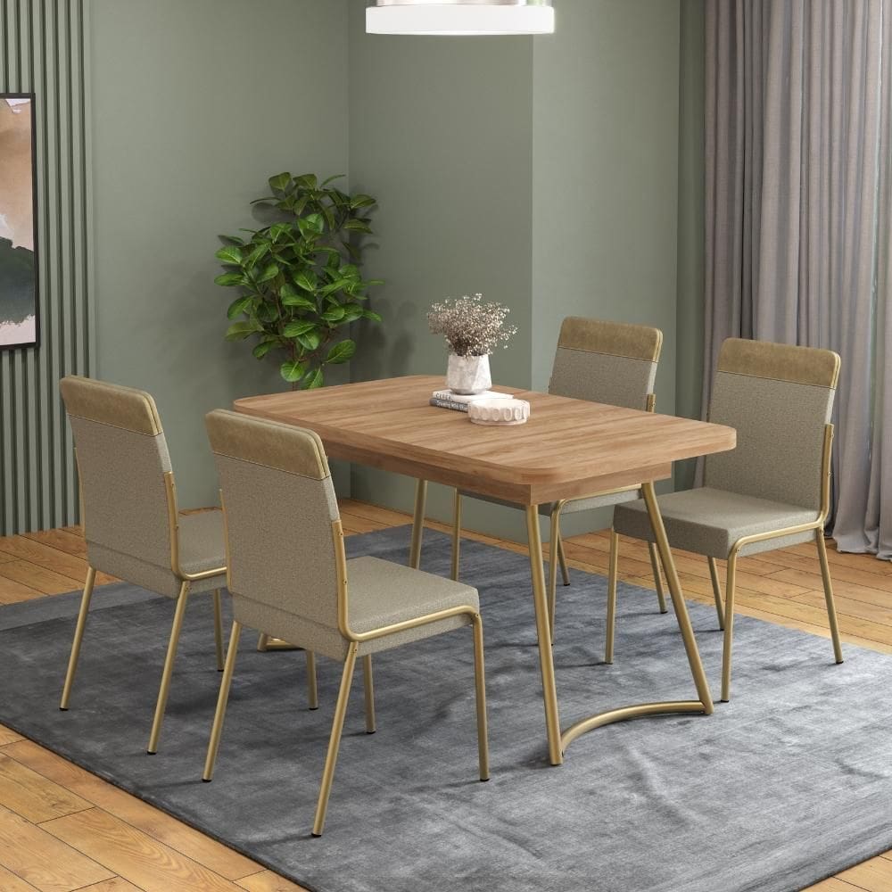 Conjunto Sala de Jantar 4 Cadeiras Kalba Carraro Carvalho Dourado