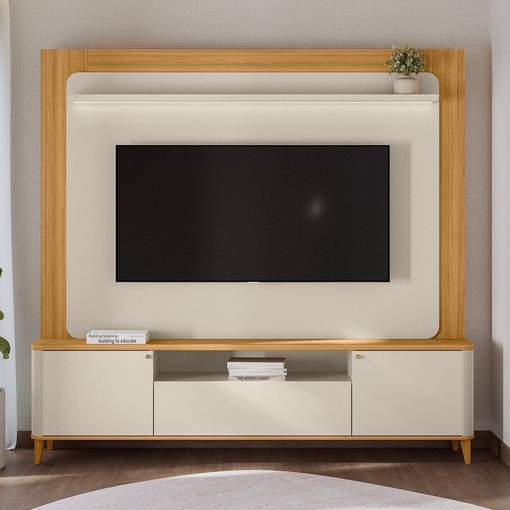 Estante para Tv até 70 Polegadas com Led Pés em Madeira Maciça TAUARI/OFF WHITE FOSCO