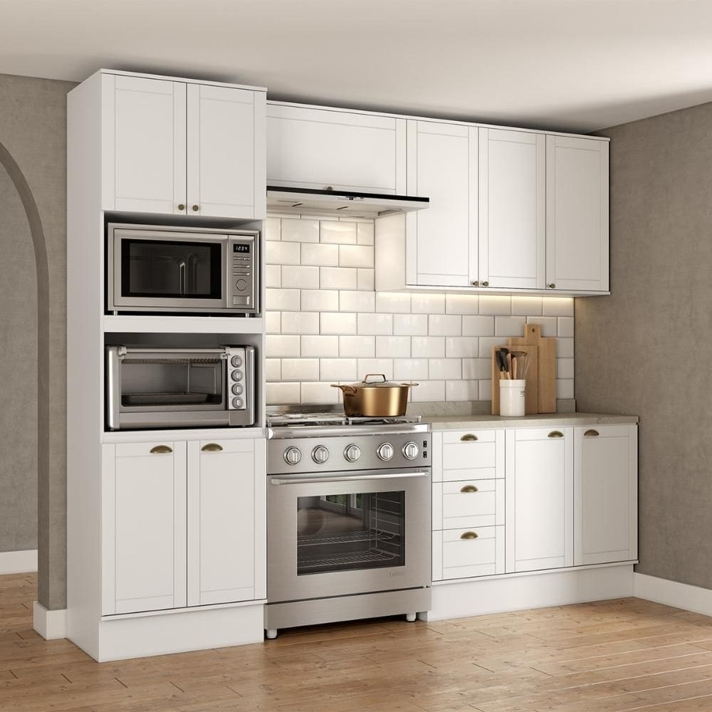 Armário de Cozinha Completa c Balcão Milla Charm Carraro Branco