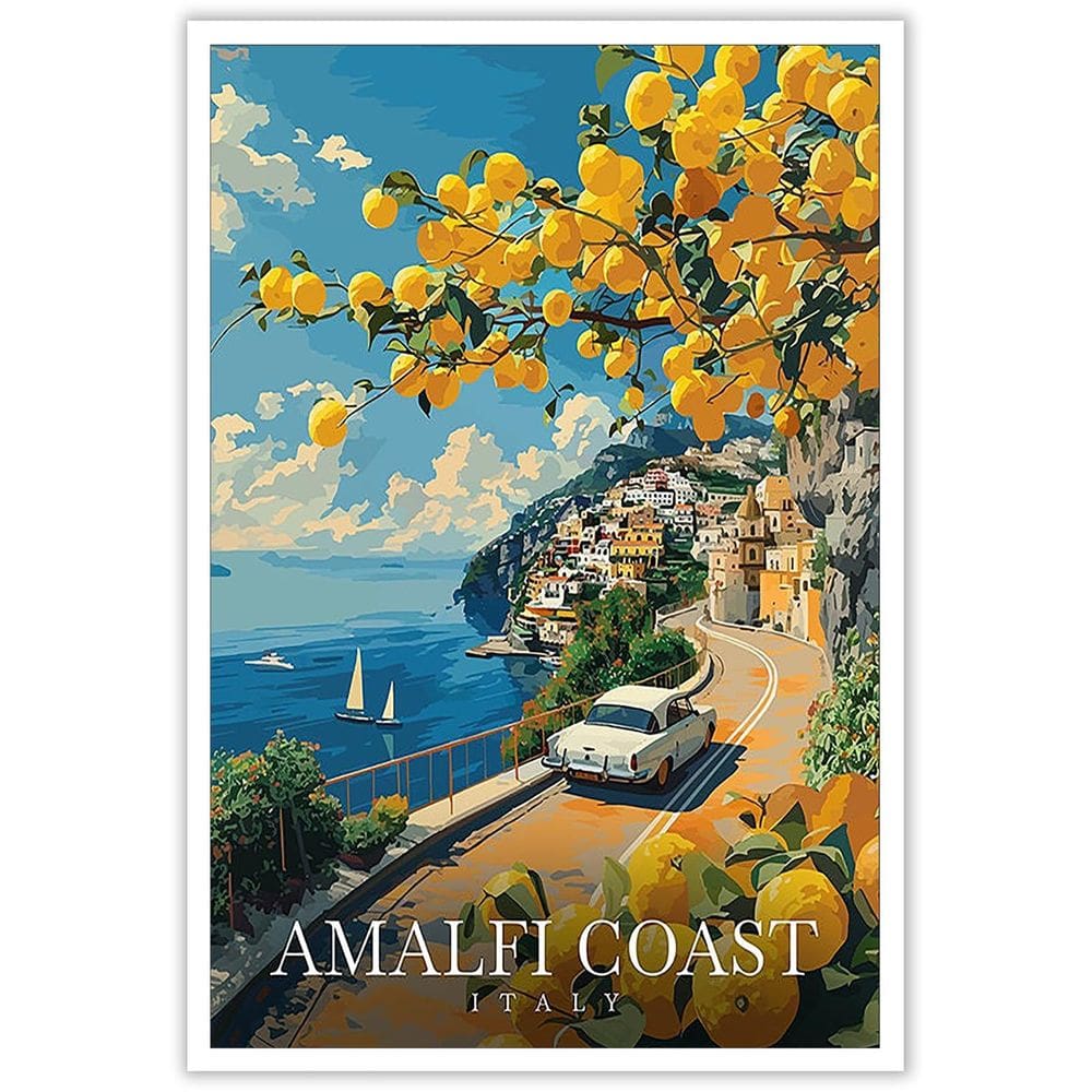 Pôster de arte de parede Vintage Amalfi Coast Scenery Retro Italy