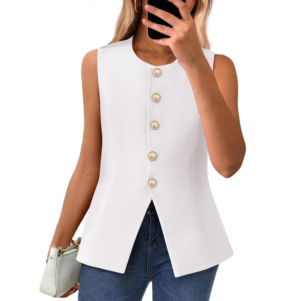 Colete Blazer BTFBM Summer sem mangas para mulheres, branco, tamanho M