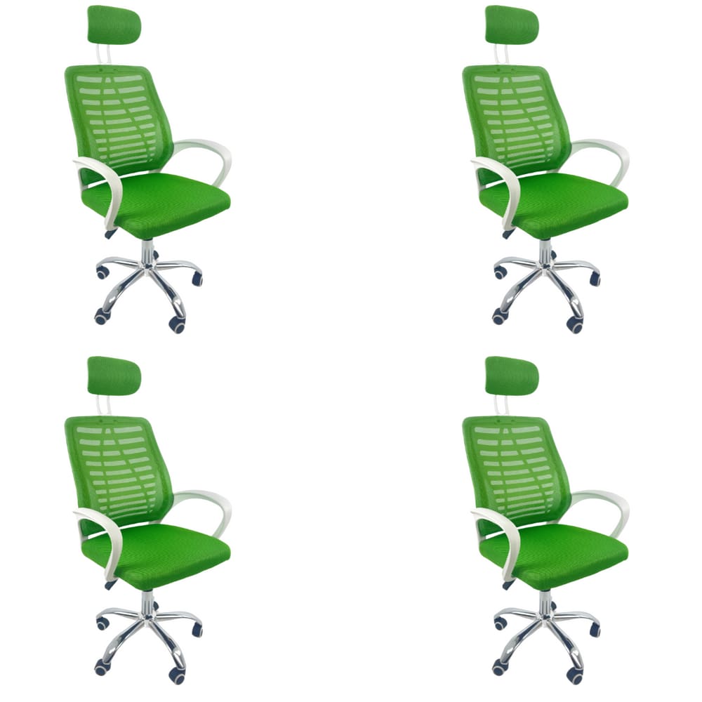 Kit 4 Cadeiras Escritório Diretor Oficial Tela Mesh apoio Nuca Verde Branco