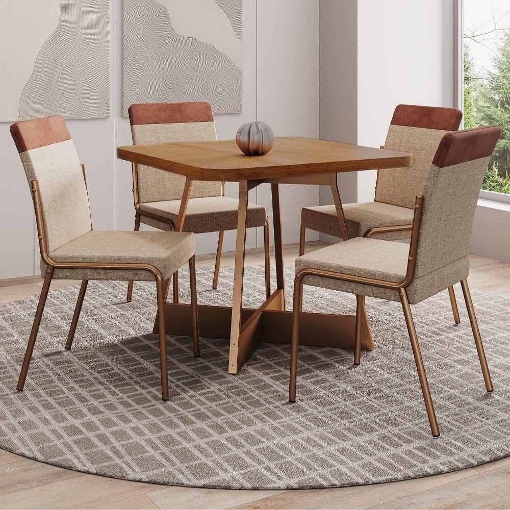 Conjunto Sala de Jantar 4 Cadeiras Seul Carraro Nogal