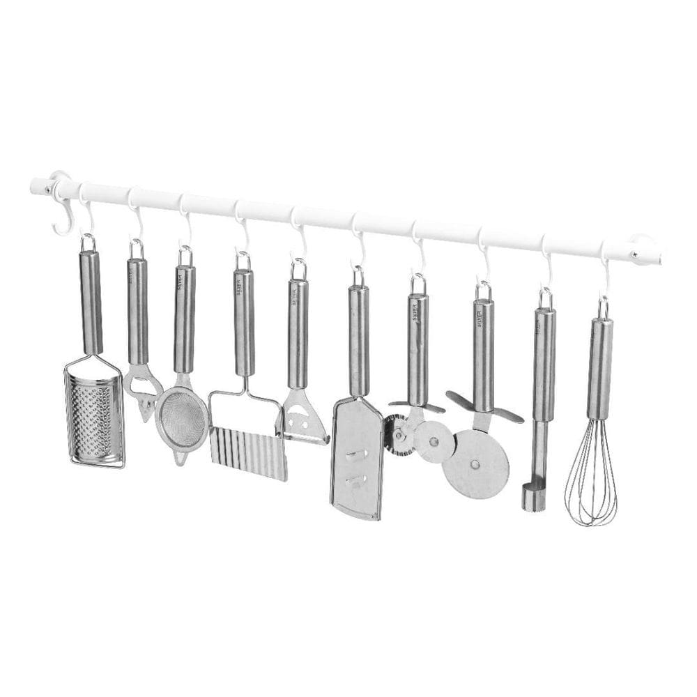 Suporte De Cozinha Porta Talheres 40Cm Com 6 Ganchos Branco