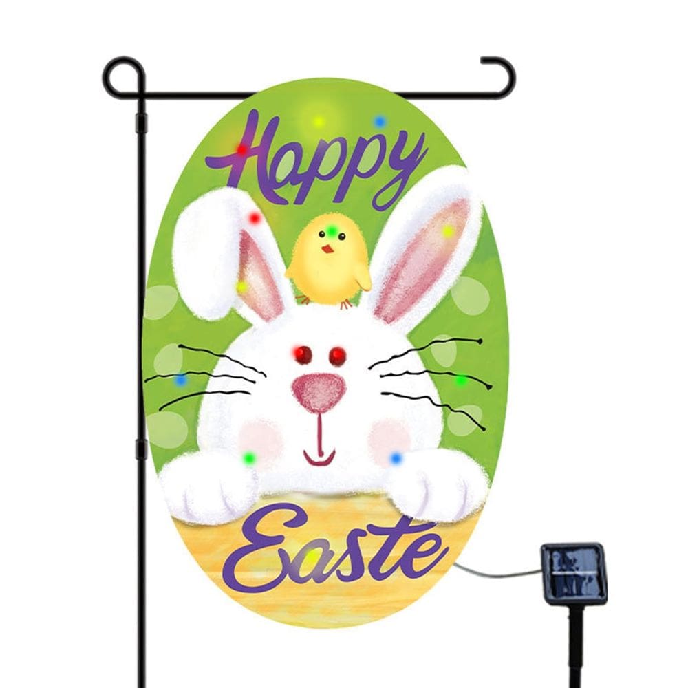 Bandeira de jardim WISHTIME Lighted Happy Easter Solar LED 30x45cm