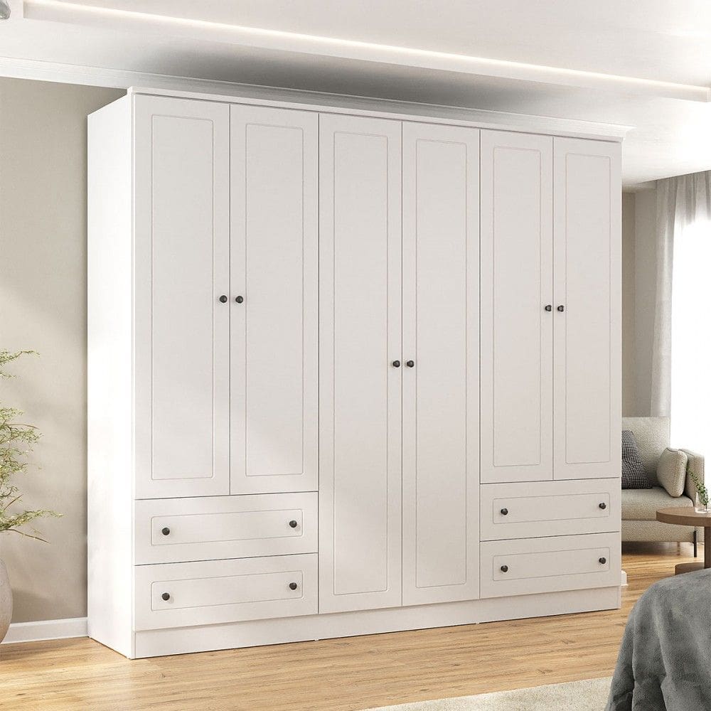 Guarda-Roupa Casal Fort 6 Portas 4 Gavetas 100% Mdf Branco - Manbel