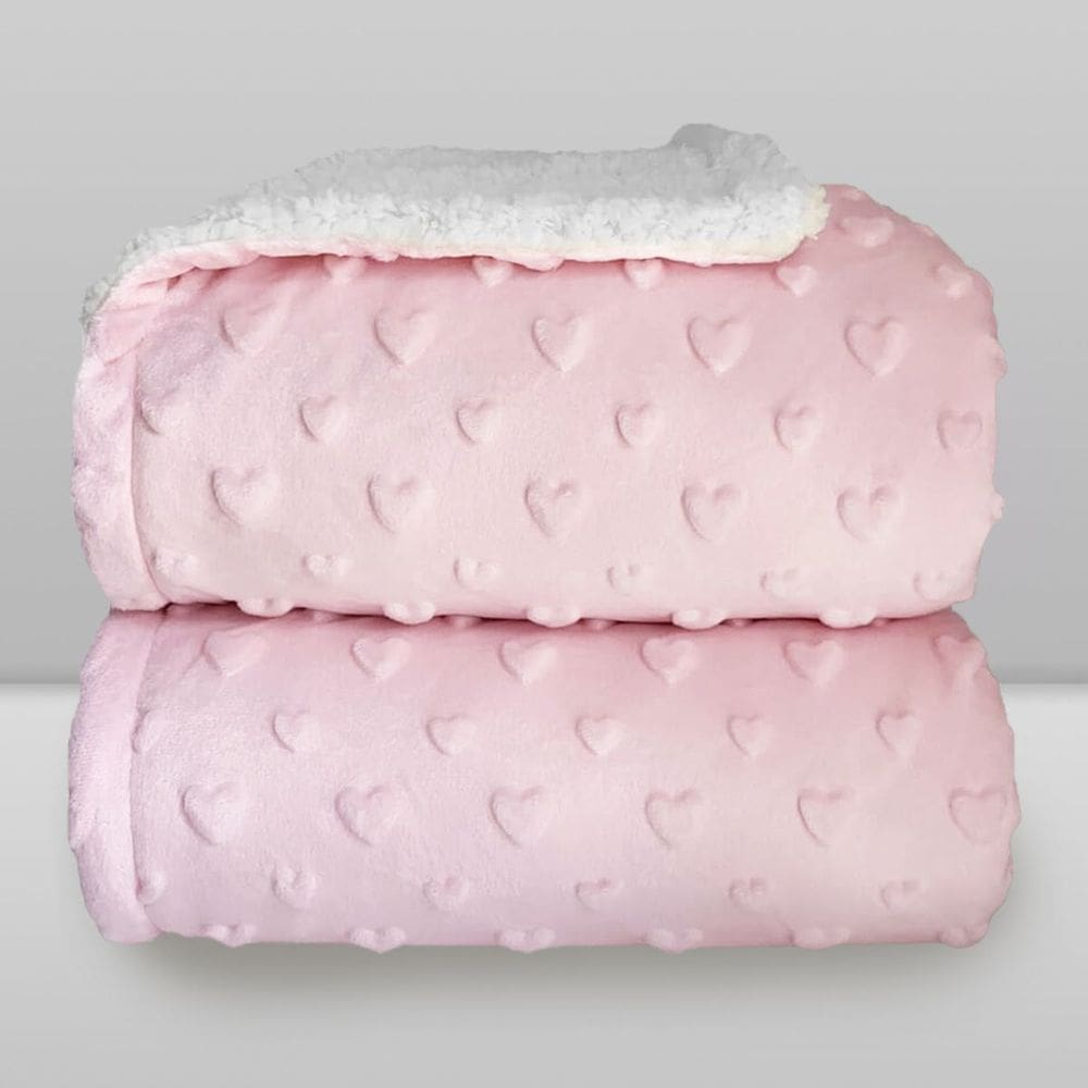 Cobertor Plush com Sherpa Hearts Rosa - Laço Bebê