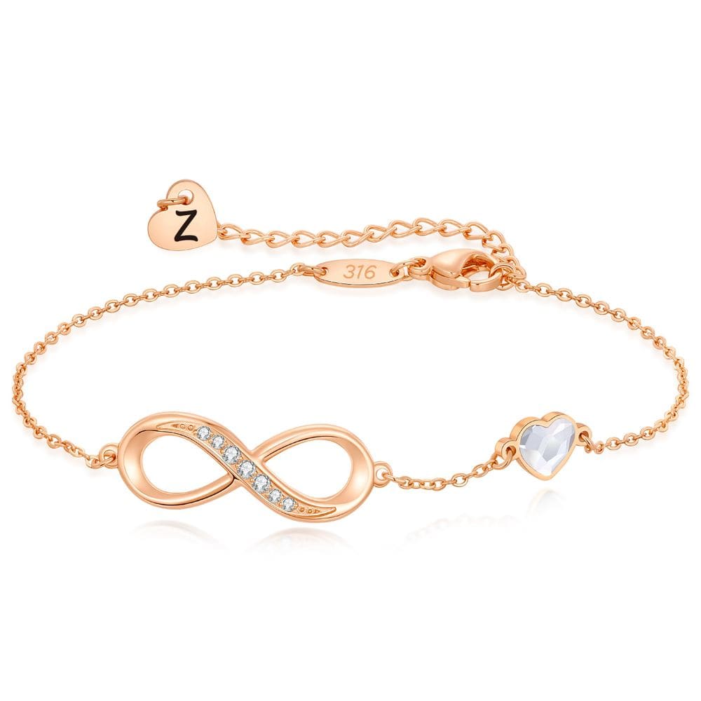 Pulseira CDE Rose Gold Initial Heart Infinity para mulheres