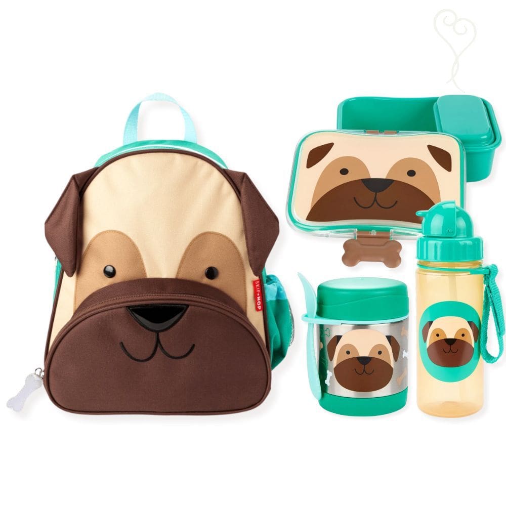 Kit Mochila + Garrafinha + Kit Lanche + Pote Térmico Zoo Cachorro Pug - Skip Hop