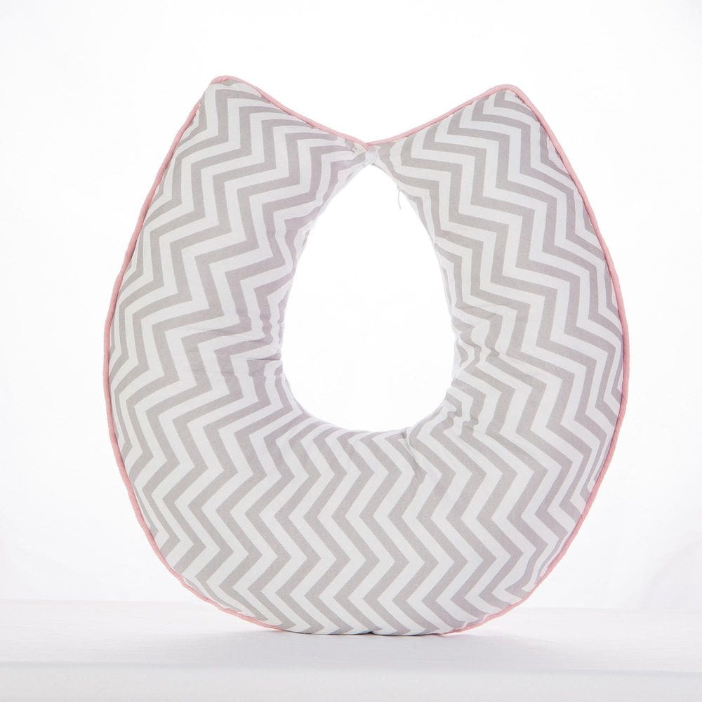 Almofada Amamentação Luxo Bebê Menina Chevron Cinza Rosa