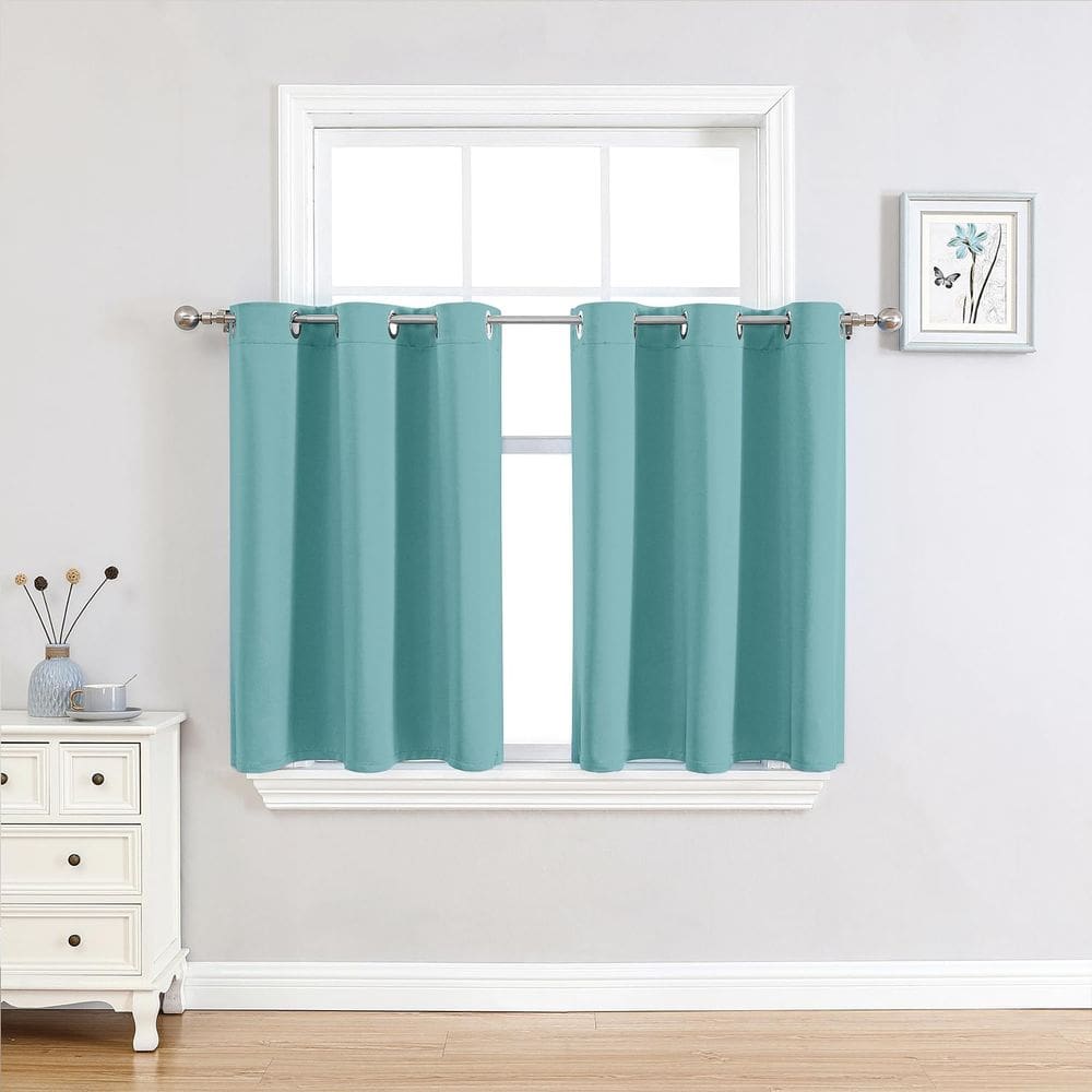 Cortinas de janela ChrisDowa Small 91 cm de comprimento Bedroom Aqua 2 painéis