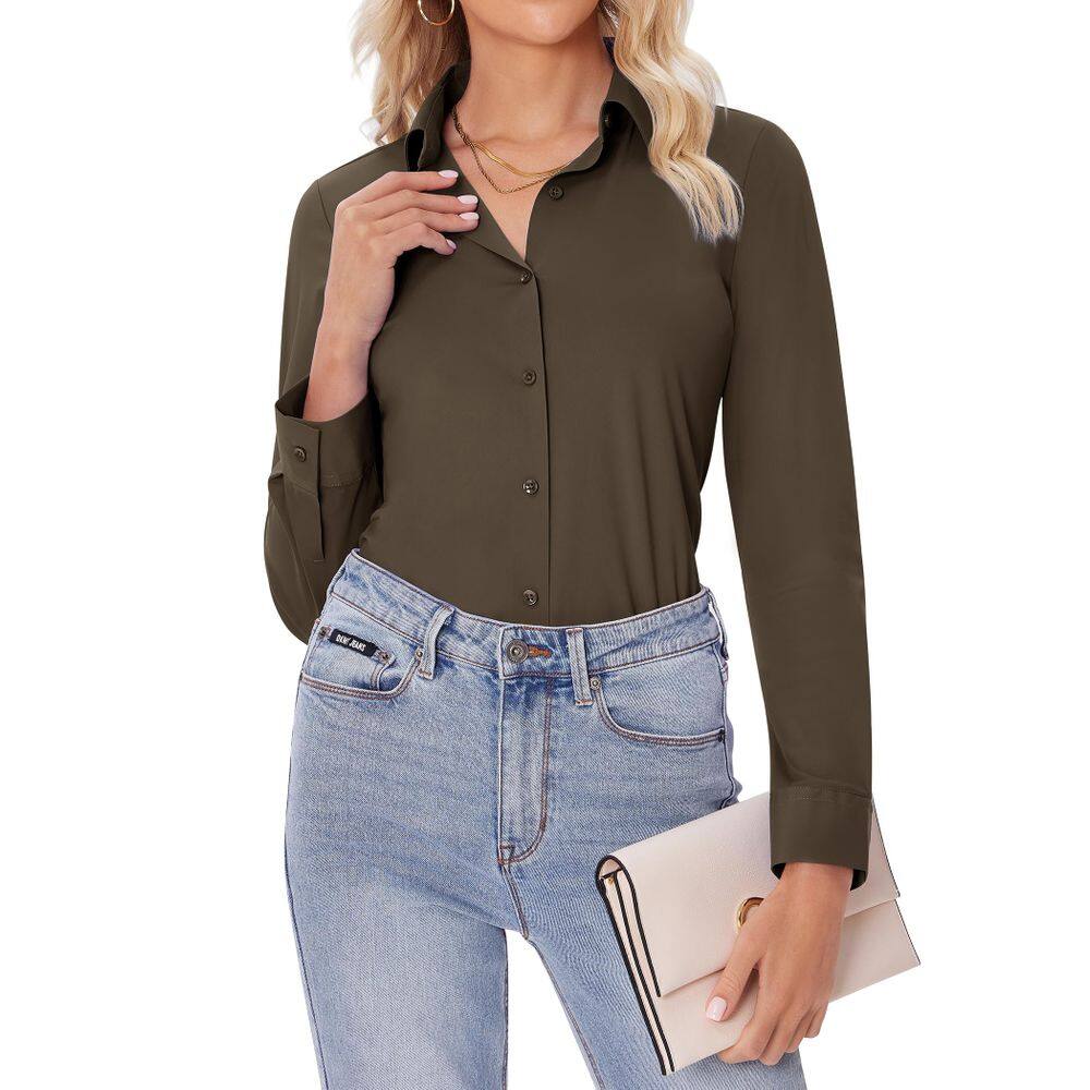 Camisa de botão siliteelon para mulheres, marrom café, média