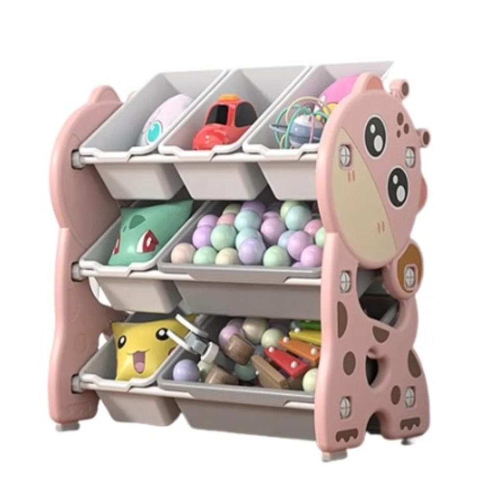 Organizador De Brinquedos Infantil 7 Caixas Estante Bau 3 Prateleiras Multiuso Quarto Rosa