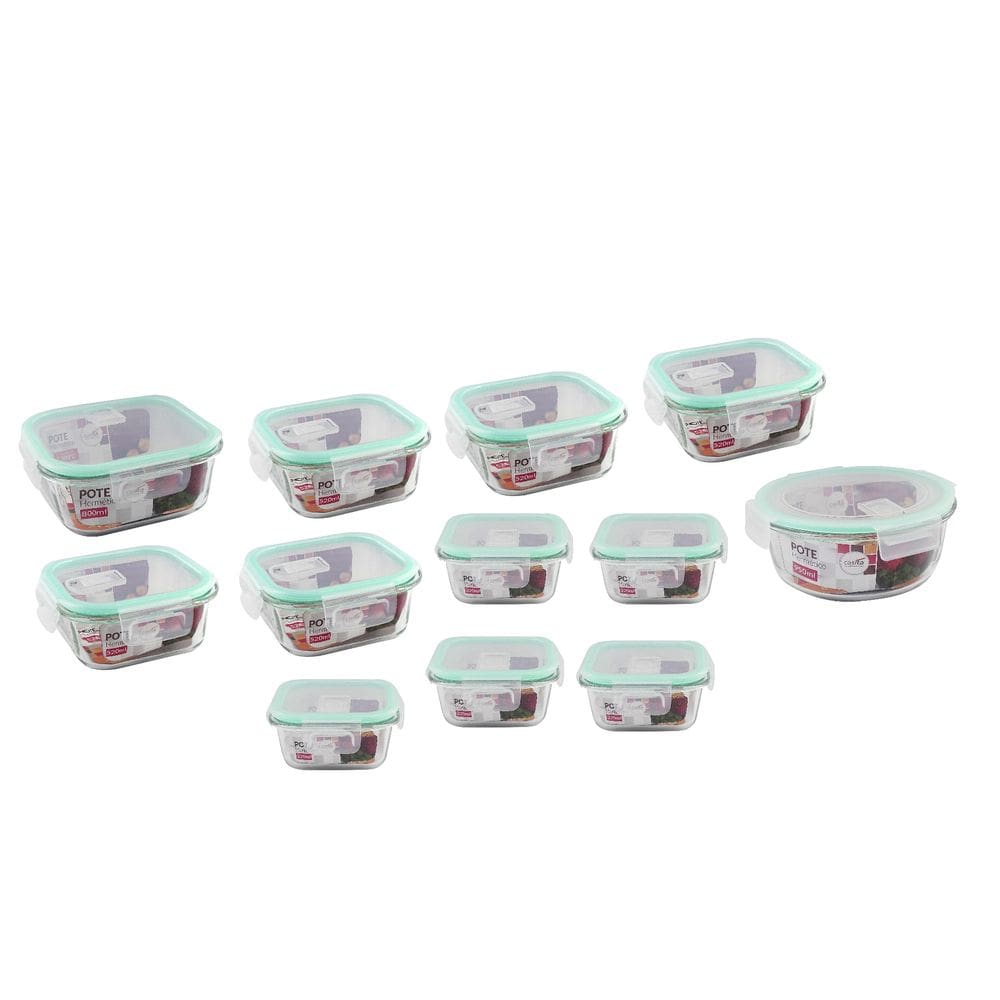 Conjunto 12 Potes Vidro Fechamento Hermético com Tampa 4 Travas Forno Ou Freezer