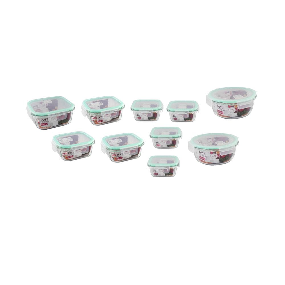 Jogo de 10 Potes de Vidro com Fechamento Hermético 4 Travas Marmita Freezer ou Forno