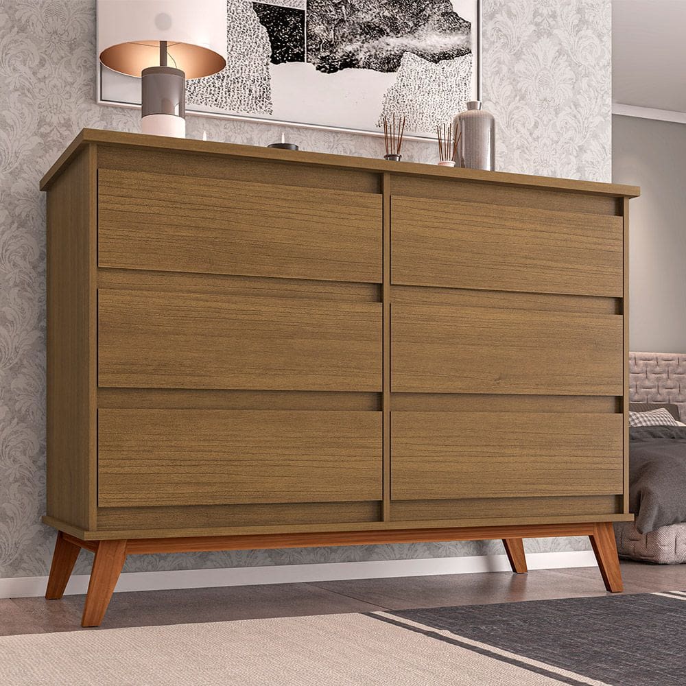 Cômoda para Quarto Reforçada Londres com 6 Gavetas - Canela