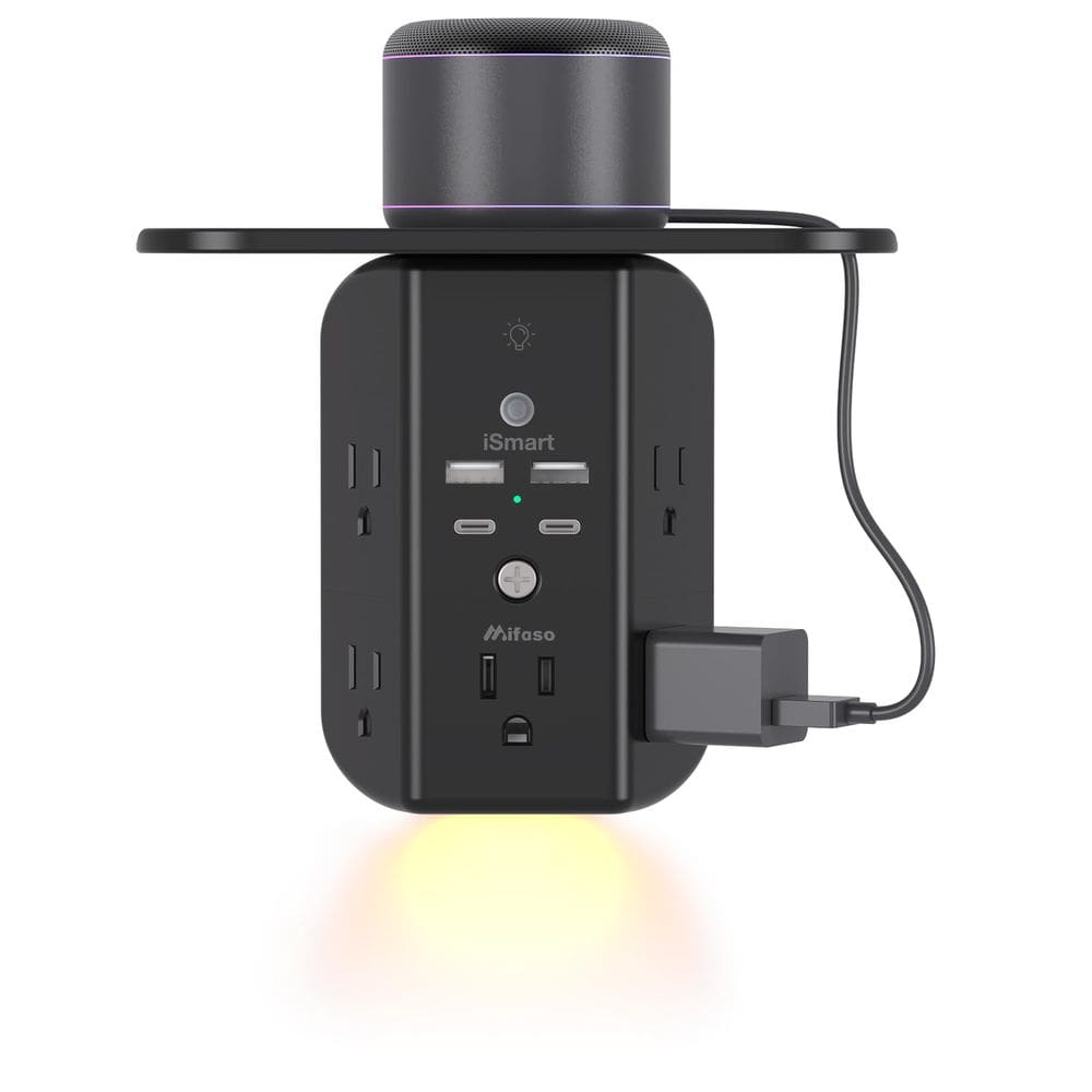 Extensor de tomada de parede Mifaso com portas USB Shelf Night Light
