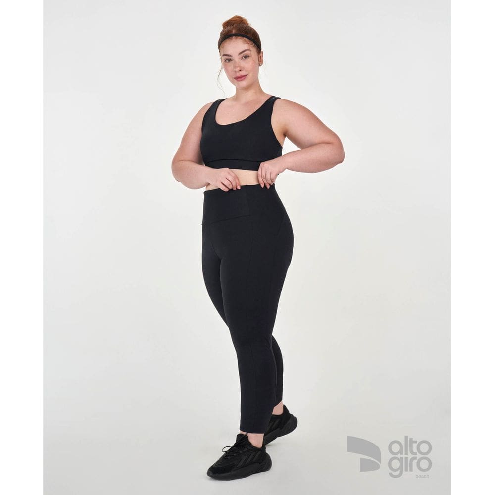 Conjunto Legging 7/8+Top Plus Size Alto Giro Preto M+(50/52)