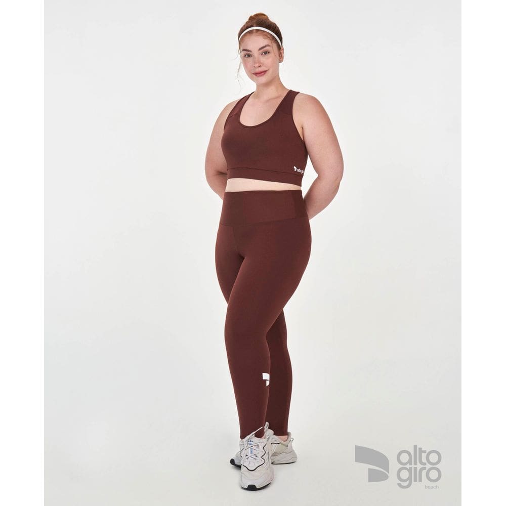 Conjunto Top+Legging Cos Plus Size Alto Giro Marrom M+(50/52