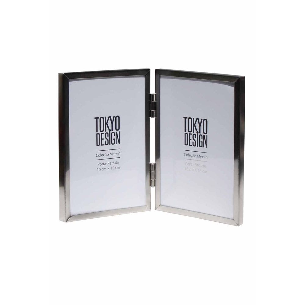 Porta Retrato Duplo Livro Abre fecha em Metal e Vidro 10x15
