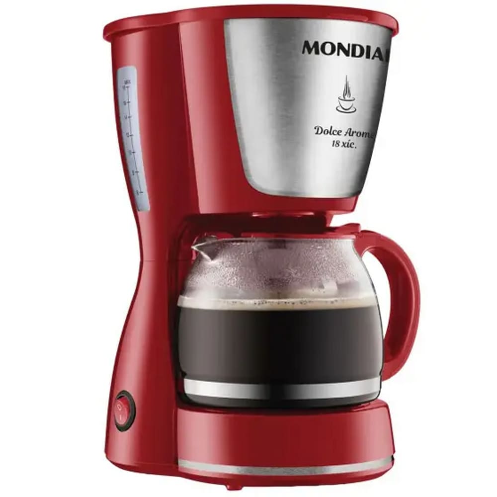 Cafeteira Eletrica 550W Mondial Faz 18 Xicaras Ellegance Red Inox 127V