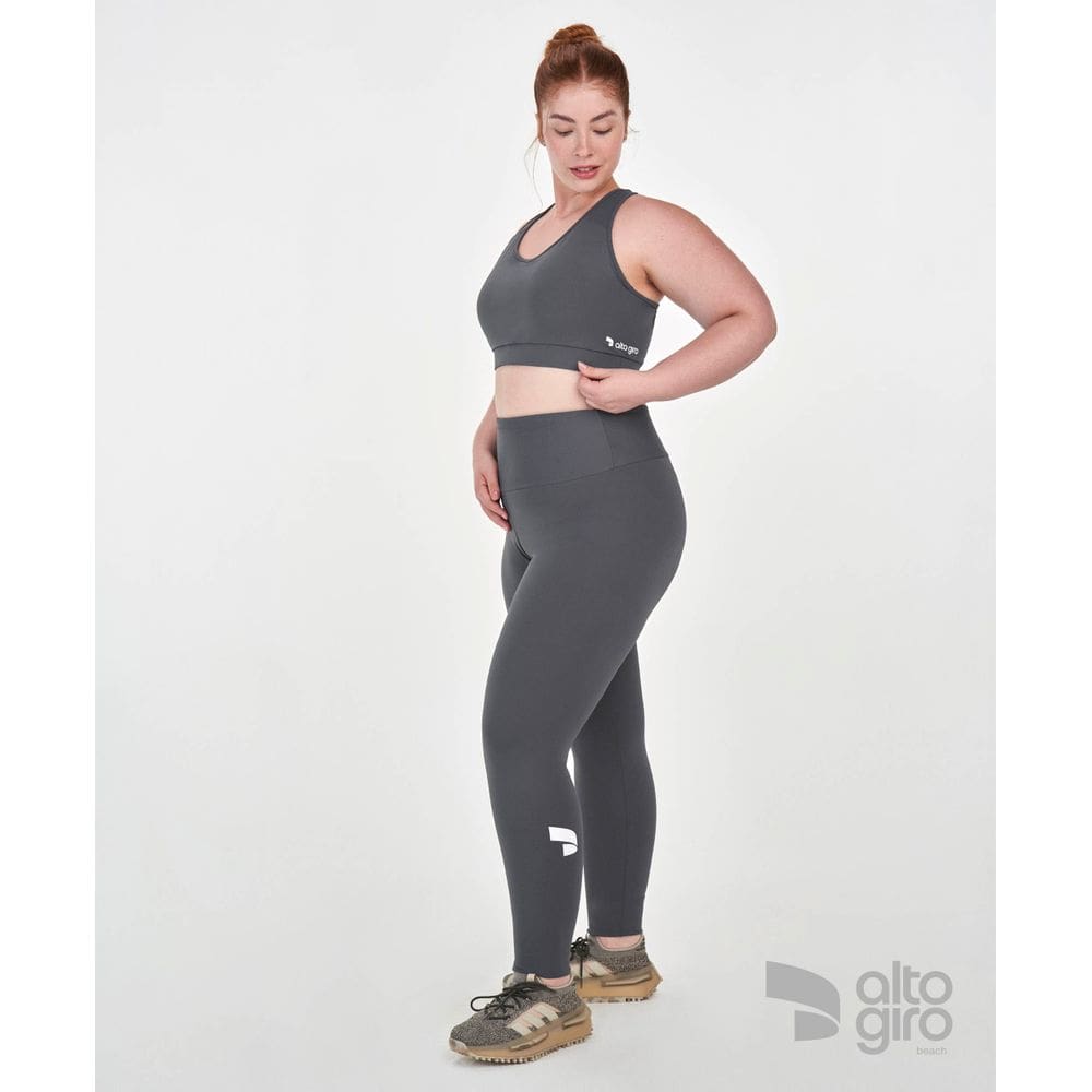 Conjunto Legging Cos+Top Plus Size Alto Giro Cinza M+(50/52)