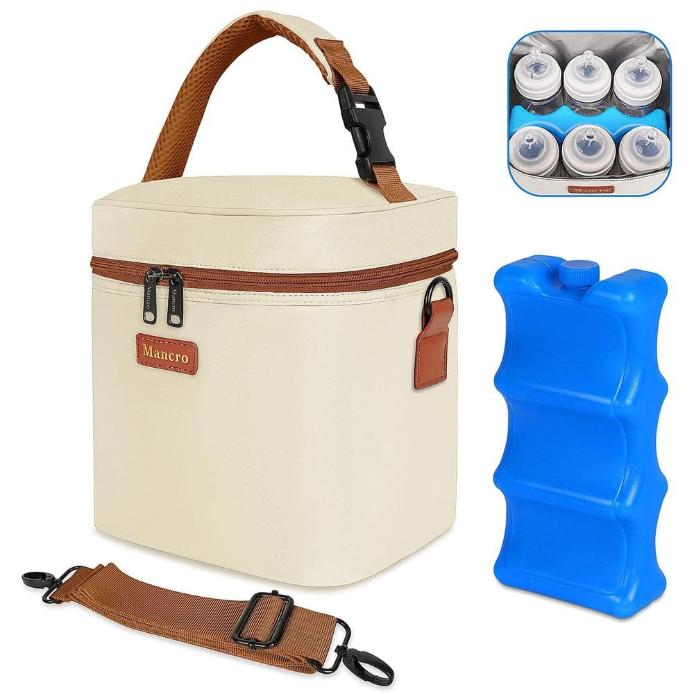 Bolsa de viagem com refrigerador de leite materno Mancro com bolsa de gelo 8,5 L bege