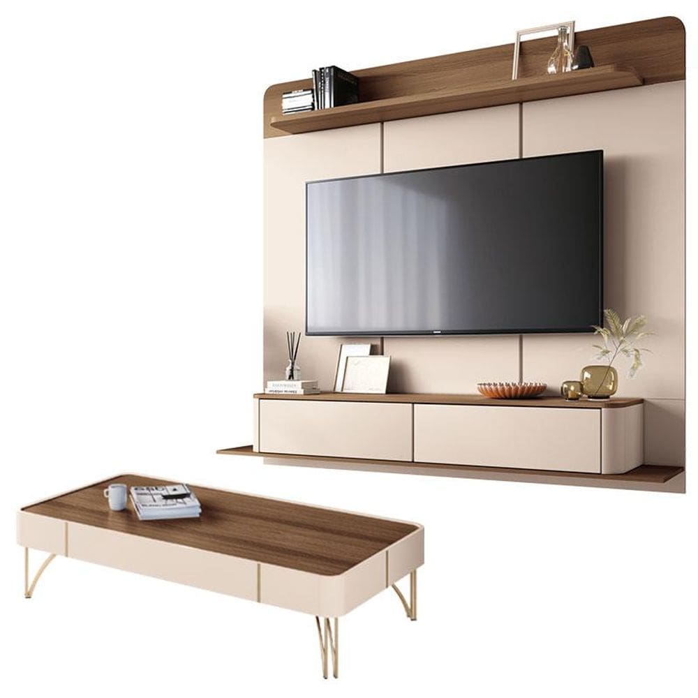 Home Suspenso Galax e Mesa Cadenza Castanho Off White - HB Móveis